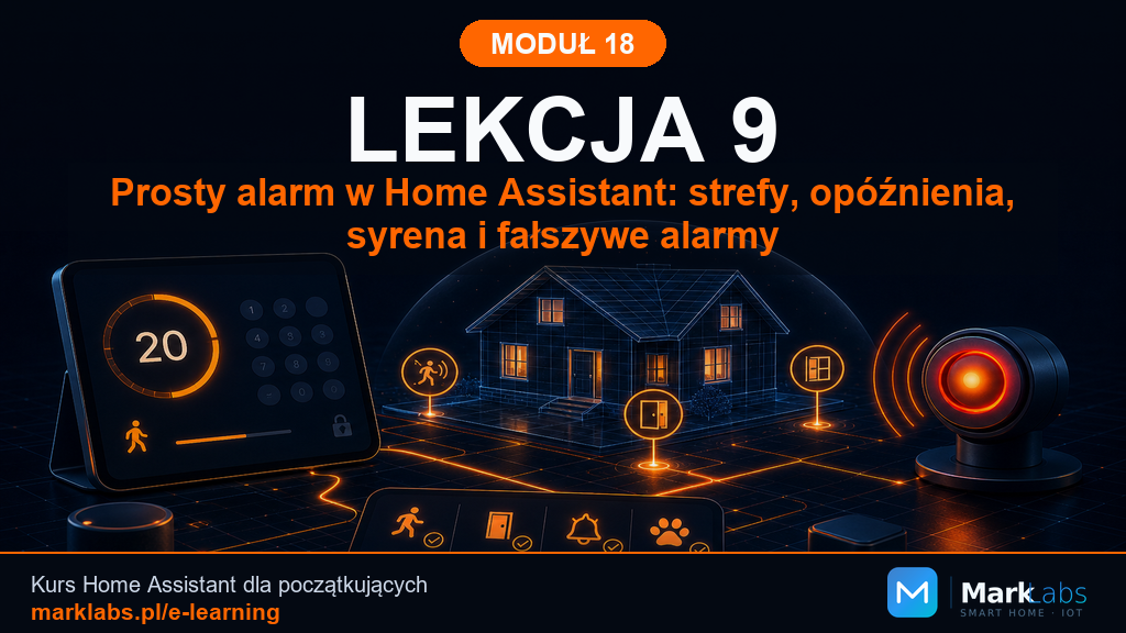 Prosty alarm w Home Assistant: strefy, opóźnienia, syrena i fałszywe alarmy