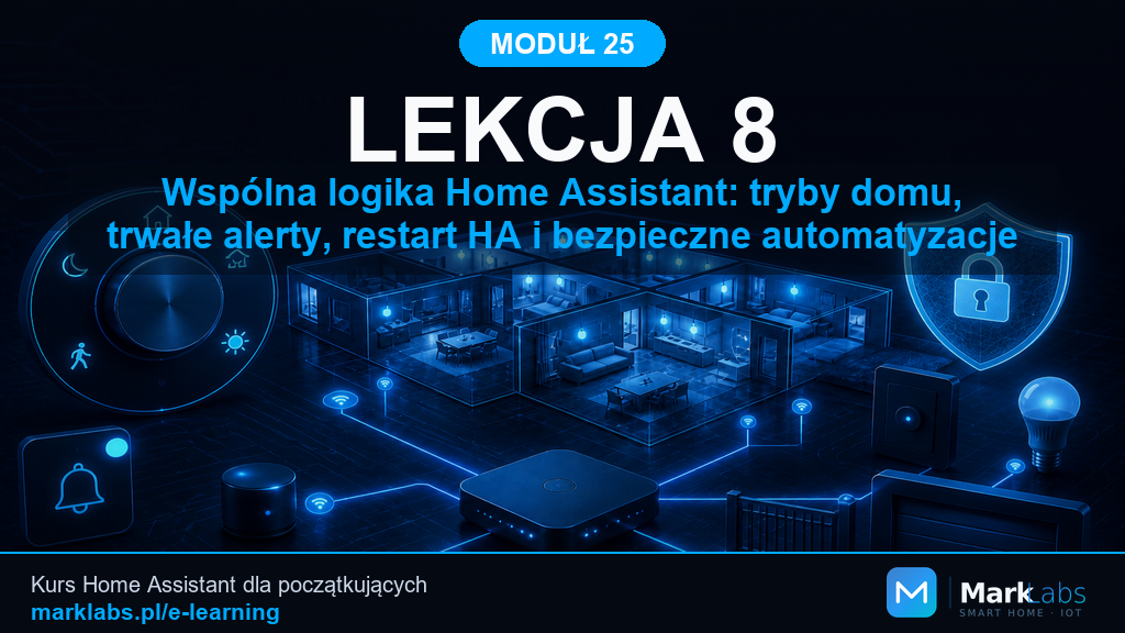 Wspólna logika Home Assistant: tryby domu, trwałe alerty, restart HA i bezpieczne automatyzacje