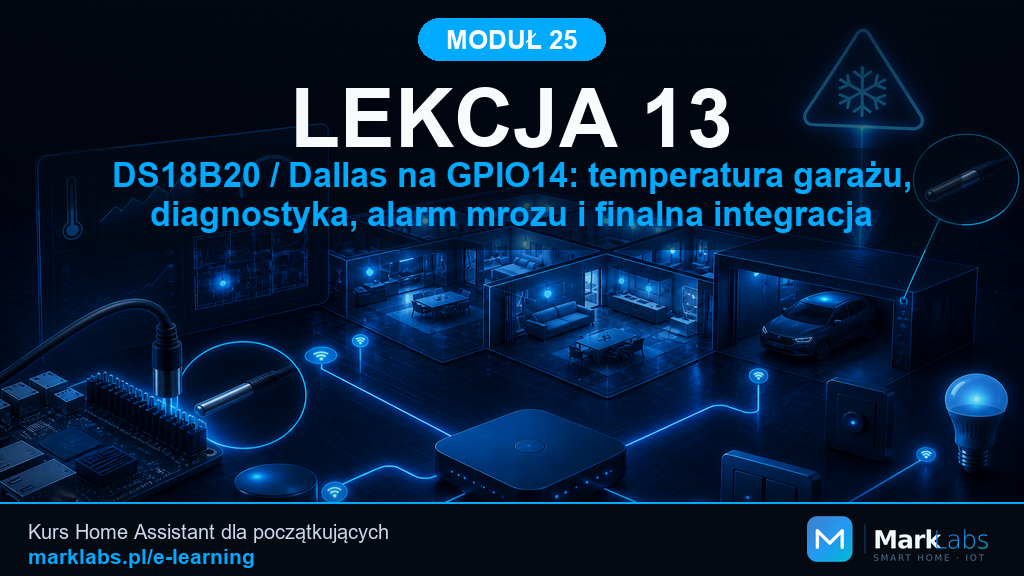 DS18B20 / Dallas na GPIO14: temperatura garażu, diagnostyka, alarm mrozu i finalna integracja dashboardu