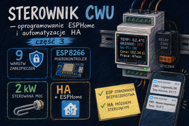 Grzanie wody z nadwyżki PV — sterownik ESP8266 ESPHome + Home Assistant Kod i Automatyzacje