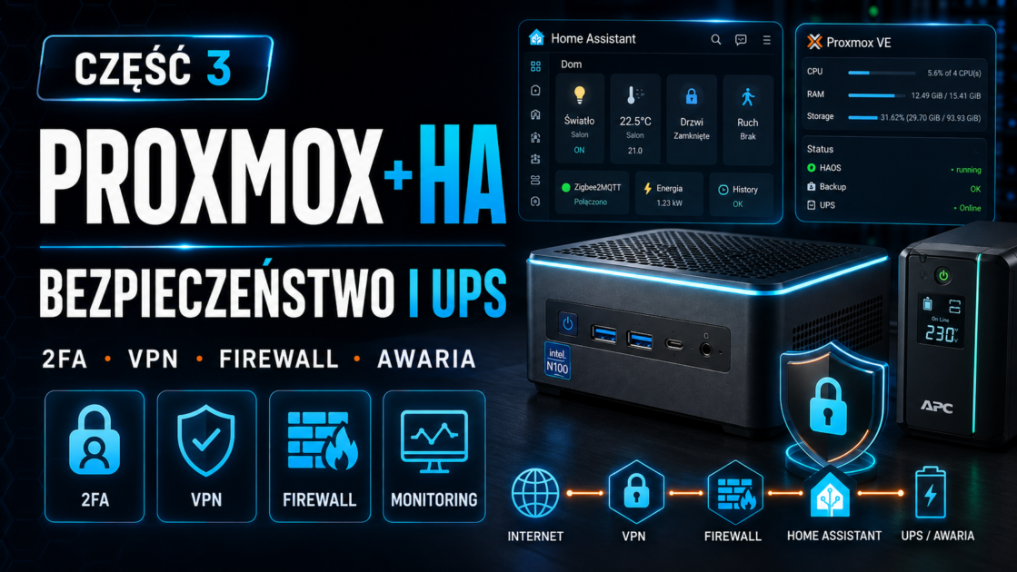 Home Assistant Proxmox bezpieczeństwo, UPS i firewall